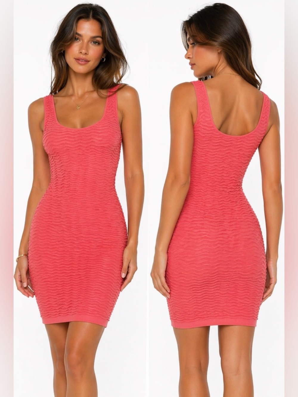 BEBE CORAL BODYCON RIBBED DRESS